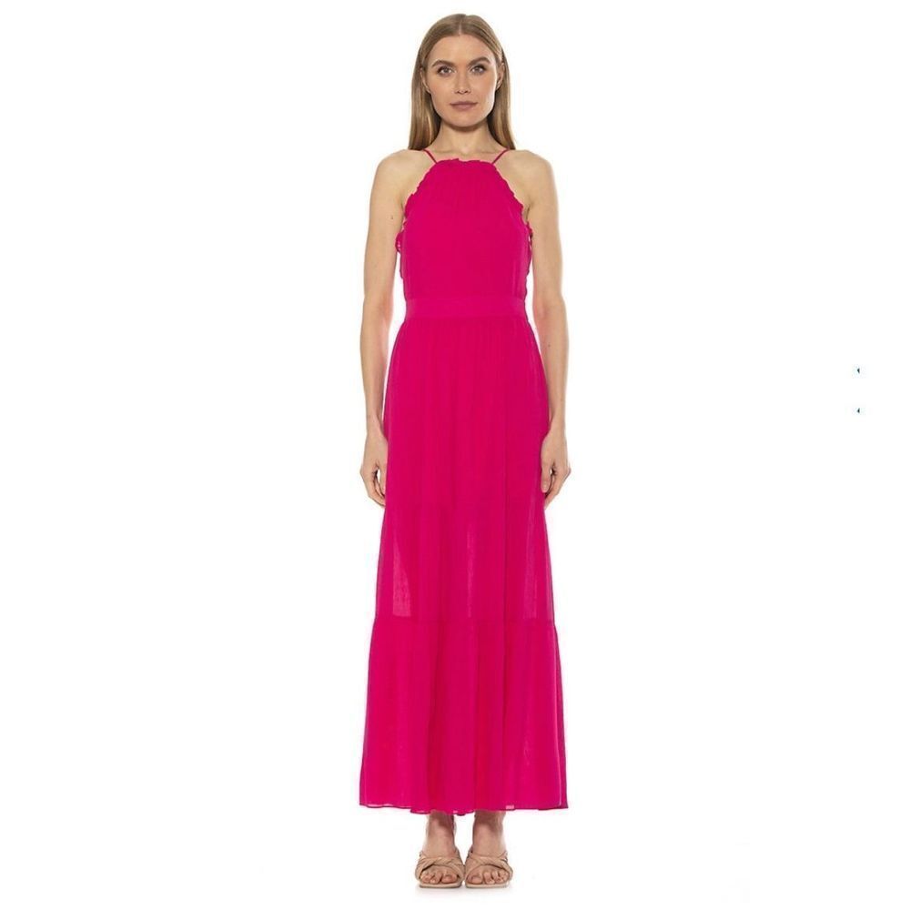 Alexia Admor Kira Ruffle halter maxi dress size 12 pink